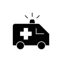 ambulans ikon. enkel fast stil. nödsituation, först rädda bil, skåpbil, sjukvårdare, medicinsk, siren, lastbil, transport begrepp. svart silhuett, glyf symbol. vektor illustration isolerat.