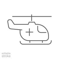 medicinsk helikopter ikon. enkel översikt stil. luft medicinsk service, heliport, rädda, sjukhus, flyg, transport begrepp. tunn linje symbol. vektor illustration isolerat. redigerbar stroke.