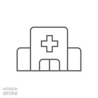 Krankenhaus Gebäude Symbol. einfach Gliederung Stil. Klinik Center, Gesundheit Pflege, medizinisch Konzept. dünn Linie Symbol. Vektor Illustration isoliert. editierbar Schlaganfall.