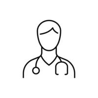 läkare ikon. enkel översikt stil. läkare, läkare, professionell, medicin, sjukhus, person, man, manlig, stetoskop, hälsa begrepp. tunn linje symbol. vektor illustration isolerat.