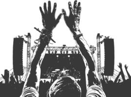 ai generiert Silhouette Hände angehoben beim ein Musik- Festival schwarz Farbe nur vektor