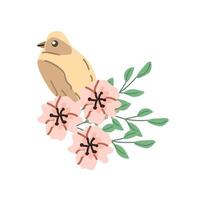 Frühling Gelb Vogel mit Blumen- Elemente Clip Art isoliert. Vektor Illustration isoliert. können benutzt zum Hintergrund, Poster, drucken Design zum Tuch.
