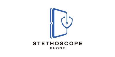 logotyp design kombinerande de form av en mobiltelefon med en stetoskop, logotyp design mall, aning. vektor