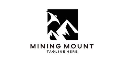 Logo Design Kombination von Bergbau Ausrüstung mit Berge, Logo Design Vorlage Symbol Ideen. vektor