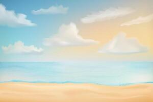 Seelandschaft mit Sand Strand Meer Wellen Himmel und Wolken Vektor Illustration isoliert auf Weiß Hintergrund