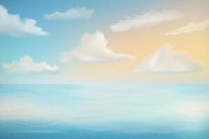 marinmålning med sand strand hav vågor himmel och moln vektor illustration isolerat på vit bakgrund