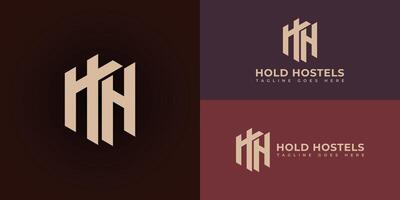abstrakt första brev h eller hh logotyp i guld Färg isolerat i flera olika djup röd bakgrunder applicerad för lägenhet Hem hyror logotyp också lämplig för de märken eller företag ha första namn hh eller h vektor
