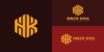 hk oder kh Initiale Briefe Hexagon Logo im Gold Farbe isoliert auf mehrere rot Hintergrund. Brief hk oder kh im Gold Farbe isoliert im rot Hintergrund angewendet zum Motorsport Unternehmen Logo Design Inspiration vektor