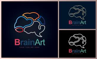 hjärna konst linje stil Färg uppsättning modern logotyp mall design vektor