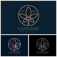 Cannabis Marihuana Blatt Linie Stil Logo Design Vorlage vektor