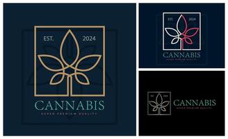 cannabis blad linje stil lyx logotyp design mall vektor