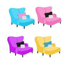 einstellen skandinavisch Stil groß Sanft Sessel und Kissen mit Muster. Sanft modern Möbel zum gemütlich Zuhause Innere. vektor