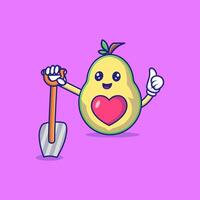 süß Avocado halten Schaufel Werkzeug Vektor Symbol Illustration