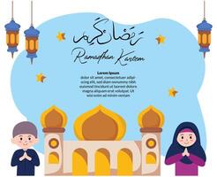 Ramadan kareem Gruß Hintergrund mit süß Muslim Kinder Charakter vektor
