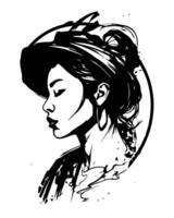 schwarz und Weiß asiatisch Frau Illustration vektor