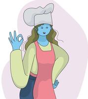 en kvinna kock i en utgör av provsmakning Bra vektor platt konst illustration