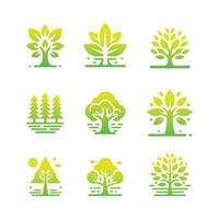 einstellen von Baum Symbol Konzept von ein stilisiert Baum mit Blätter vektor