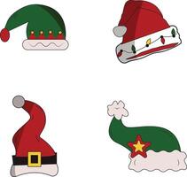 samling av annorlunda jul santa hatt. med enkel tecknad serie design. vektor illustration