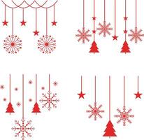 Weihnachten Schneeflocken hängend mit eben Design Stil. vektor