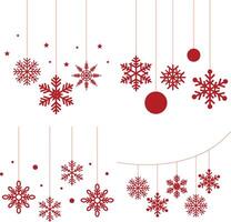 einstellen von Weihnachten Schneeflocken hängend. isoliert auf Weiß Hintergrund, eben Vektor Symbol