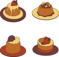 ljuv pudding efterrätt med choklad garnering. vektor illustration