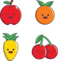 kawaii Obst Maskottchen mit süß Karikatur Charakter. Vektor Illustration