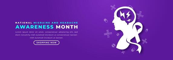 nationell migrän och huvudvärk medvetenhet månad papper skära stil vektor design illustration för bakgrund, affisch, baner, reklam, hälsning kort