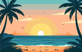 eben Design von Meer Ozean Landschaft beim Sonnenuntergang mit Wasser Wellen vektor