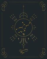 magisches astrologieplakat mit jungfraukonstellation, tarotkarte. goldenes Design auf schwarzem Hintergrund. vertikale Abbildung, Vektor