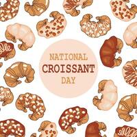 nationaler croissanttag, festlicher hintergrund aus verschiedenen bunten französischen croissants. Banner, Poster, Vektor