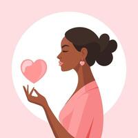 kvinna innehav en hjärta. begrepp för mental hälsa, Stöd, kärlek och relationer. illustration. vektor