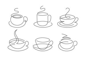 Linie Kunst, ein einstellen von Kontur Kaffee Tassen. skizzieren, Vektor
