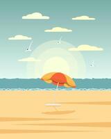 Meereslandschaft, bunt Sonnenschirm auf das Meer Strand. Sommer- Illustration, Vektor