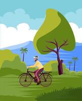 cyklist man cykling i vild natur vektor