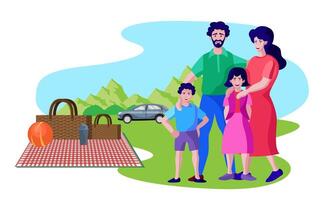 familj på landsbygden picknick , familj utomhus- vektor