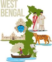 Westen Bengalen Kultur Collage mit Karte Vektor