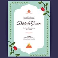 Blumen- indisch Hochzeit Karte Design, Einladung Vorlage vektor