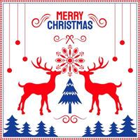 glad jul ren och jul träd dekorativ hälsning vektor