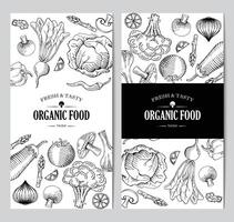 organisch Vegetarier Essen Banner, rollen oben standee Design Vorlage, Hand gezeichnet Illustration Zeichnung vektor