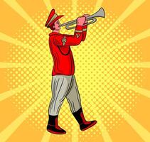 Messing- Band Charakter im rot Kleid spielen Trompete Vektor