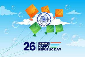 26 januari republik dag av Indien firande hälsning med drakar i himmel vektor