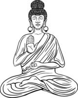 buddha i meditation hand dragen vektor