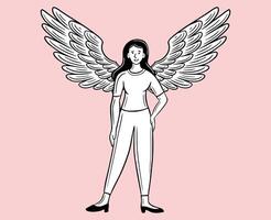 Mädchen mit das Flügel, Freiheit Frau Hand gezeichnet Vektor Illustration