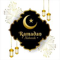 Ramzan Mubarak Gruß mit islamisch Design Laterne und eid Mond Vektor