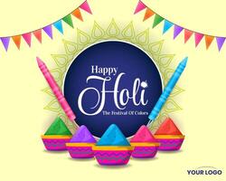 färgrik Lycklig holi hindu festival firande hälsning med Färg stänk vektor