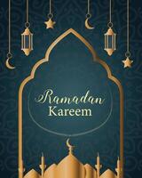 Ramadan Feier Design Sammlung. Ramadan kareem islamisch Festival Feier dekorativ Hintergrund. Mond und Muslim Moschee Sammlung zum eid Feier mit Mehrfarbig Schatten. vektor