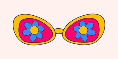 retro Hippie psychedelisch Stil Sonnenbrille geometrisch abstrakt Vektor Brille isoliert auf Weiß Hintergrund, 1970er Jahre groovig Mode. Gekritzel hell süß Gänseblümchen Blume Muster zum Drucken auf T-Shirts, Karten.