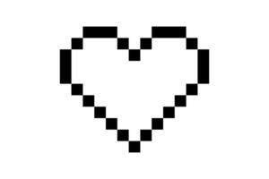 Pixel Element im 8 Bit Stil isoliert auf Weiß Hintergrund. leeren Herz geformt Symbol, hell Farben, Leben Taste im ein Computer Spiel, Leben ist über. vektor