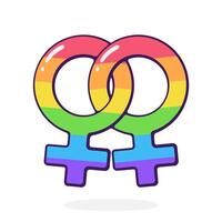 Lesben Geschlecht Symbol beim Regenbogen Farbe. weiblich Orientierung. Teil von lgbt Gemeinschaft. Vektor Illustration. Hand gezeichnet Karikatur Clip Kunst mit Umriss. isoliert auf Weiß Hintergrund