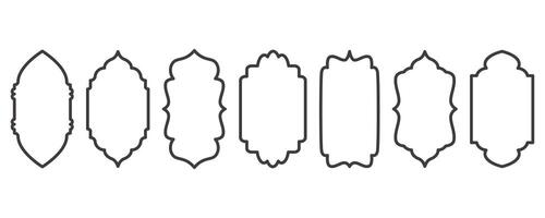 Ramadan Rahmen Formen. Fenster Arabisch Bogen Gliederung Elemente. Tür Design mit Türkisch Ornament. Muslim orientalisch Aufkleber Vorlage. traditionell Dekoration einstellen zum Banner und Abzeichen. vektor